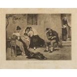 ENGLISH ENGRAVER, LATE 19TH CENTURY AN INTERRUPTED STORY, AFTER VON BLAAS Monochrome print, cm. 48 x