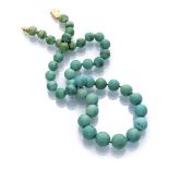 NECKLACE one thread of turquoises,with clasp in yellow gold 18 kts. Length cm. 60,5, total weight