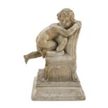 ADOLFO CIPRIANI (Florence active 1880 - 1932) Putto with chair Sculpture in white marble, cm. 42 x