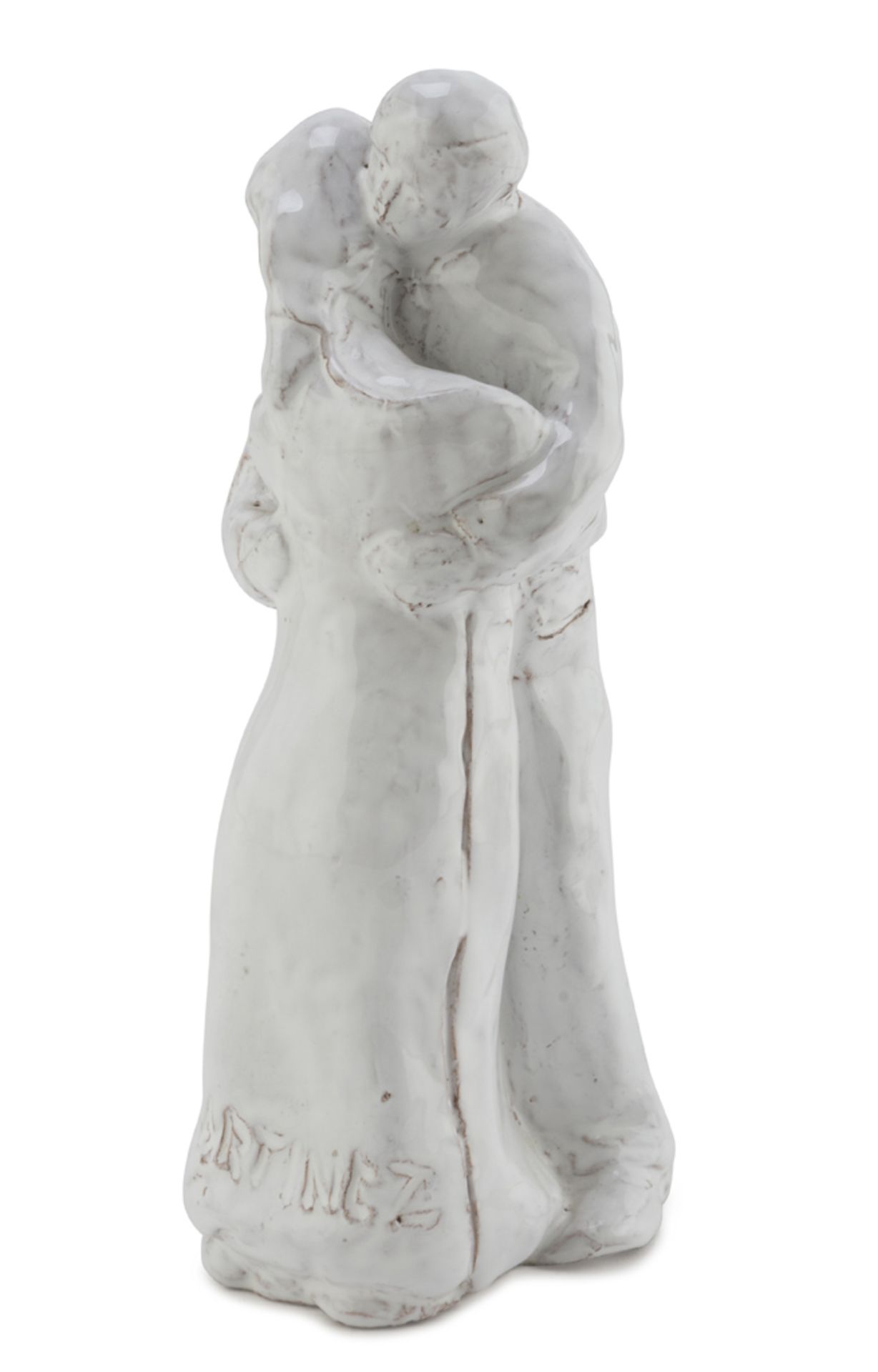 SCULPTOR OF THE 20TH CENTURY Man and woman Sculpture in white enamelled earthenware Measures cm.