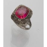 RING in white gold 18 kts., dome-shaped with faceted cut semi-precious stone. Total weight gr. 3,40.