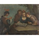 FRENCH PAINTER, 18TH CENTURY THE READING OF THE MUSIC SHEET Oil on canvas, cm. 62 x 78 CONDITIONS OF