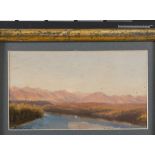 ROMAN PAINTER, LATE 19TH CENTURY Tiber landscape Oil on cardboard cm. 12,5 x 22 Signed 'Vertunni',