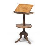 MAHOGANY FLOOR BOOKREST, 19TH CENTURY with mobile top and column shaft. Round shelf. Measures cm. 85