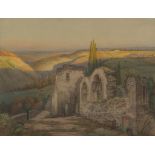 JOSEPH HOEGG (Rhens 1818 - Trier 1885) Village view at sunset Pencil and watercolour on paper, cm.