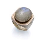 RING with mount of geometric drawing in silver and stone of central moon. Total weight gr. 29 ANELLO
