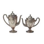 SILVERPLATED TEAPOT AND COFFEEPOT, GERMANY GEISLINGEN, LATE 19TH CENTURY pear-shaped body