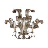 APPLIQUE IN SILVER-PLATED WOOD, BAROQUE PERIOD composed of frieze of twisted leaves, with three arms