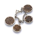 ATTRACTIVE BRACELET chain-shaped in gilded metal with pending antique coins. Length cm. 19. GRAZIOSO