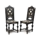 BEAUTIFUL PAIR OF CHAIRS IN EBONY, LOMBARDY, LATE 19TH CENTURY entirely inlaid with plant motifs