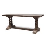 REFECTORY TABLE IN WALNUT, LATE 19TH CENTURY with thik table top and double upright leg, feet