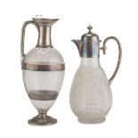 TWO CARAFES IN SILVER AND CRYSTAL GLASS, UNITED KINGDOM LATE 19TH CENTURY bodies cut to diamond