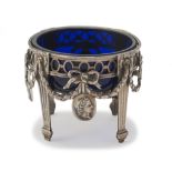 SALTCELLAR IN SILVER, PROBABLY FRANCE EARLY 19TH CENTURY border pierced with falling garlands,