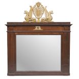 MAHOGANY MIRROR, NAPLES 19TH CENTURY with profiles of side columns and gilded frieze of winged