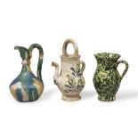 THREE EARTHENWARE PITCHERS, SOUTHERN ITALY LATE 19TH CENTURY polychrome enamelled. Max. size cm.