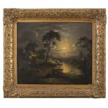 DUTCH PAINTER, LATE 19TH CENTURY Nighttime riverscape with Mill Oil on canvas, cm. 50 x 60 Frame