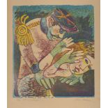 MINO MACCARI (Siena 1898 - Rome 1989) Venus and Mars Linoleum color handwriting, ex. 32/89 Measures