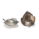 A PAIR OF SMALL SILVER-PLATED BASINS, PUNCH SHEFFIELD 20TH CENTURY shaped to leaf, smooth ground.
