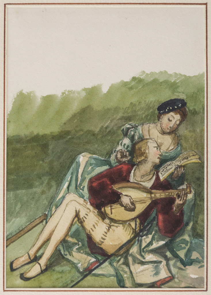 SCIPIONE VANNUTELLI (Genazzano 1834 - Rome 1894) Gallant scene with musician Watercolour and