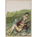 SCIPIONE VANNUTELLI (Genazzano 1834 - Rome 1894) Gallant scene with musician Watercolour and