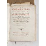 ANTIQUE CRIMINOLOGY A. Matthaei, De Criminibus. A volume and. Naples 1777. Full parchment Stains.