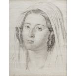 ACADEMIC PAINTER, 20TH CENTURY Woman's face with shawl Pencil on paper, cm. 30 x 22 Framed PITTORE