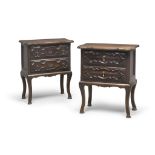 A PAIR OF BEDSIDES IN WALNUT, PIEDMONT 20TH CENTURY with two drawers. Legs shaped with webbed