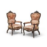 A PAIR OF MAHOGANY ARMCHAIRS, PROBABLY FROM LIGURIA, LOUIS PHILIPPE PERIOD chair backs with engraved