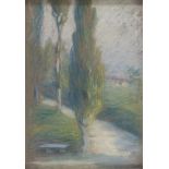ITALIAN PAINTER, EARLY 20TH CENTURY PATH WITH CYPRESS Pastels on paper, cm. 35 x 24 Signed bottom