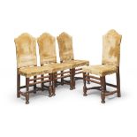 FOUR WALNUT CHAIRS, EARLY 20TH CENTURY of seventeenth-century line, with backs merlati, turned