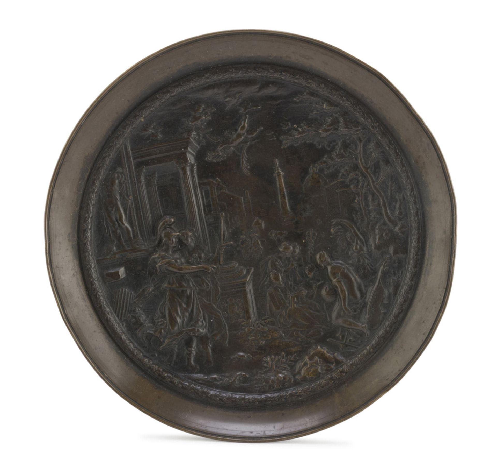 CAKESTAND IN BRONZE, FRANCE SECOND HALFOF THE 19TH CENTURY with bas-relief of Roman scene. - Image 2 of 2