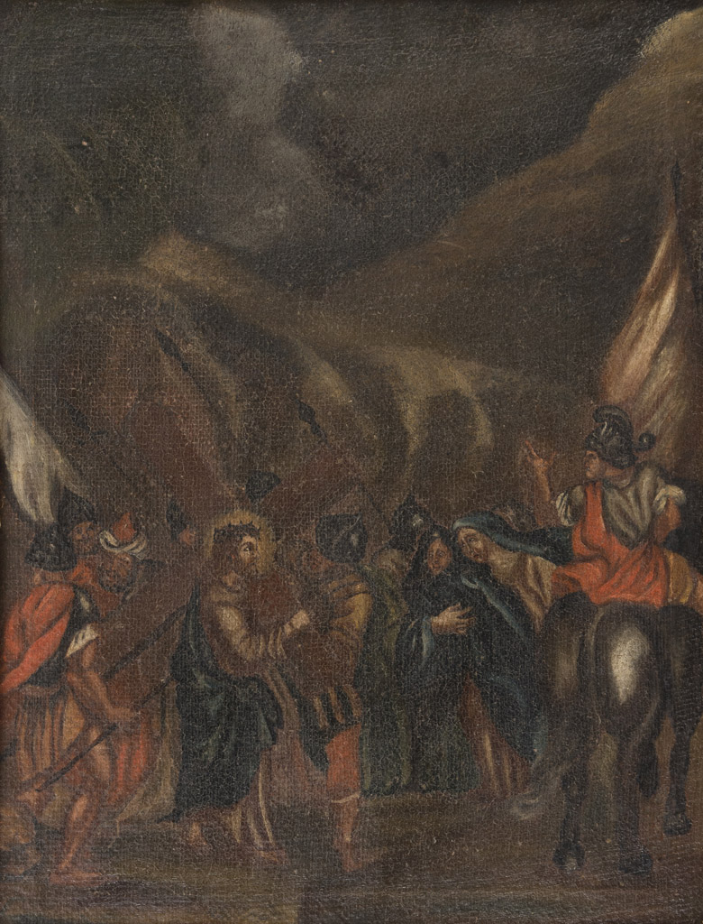 PAINTER SOUTHERN ITALY, 18TH CENTURY The procession to Calvary Oil on canvas, cm. 50 x 38 Gilded