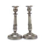 A PAIR OF CANDLESTICKS IN SILVER, PUNCH PAPAL STATE FIRST HALF OF THE 19TH CENTURY fluted shaft with