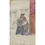 SCIPIONE VANNUTELLI (Genazzano 1834 - Rome 1894) Reading couple Watercolour and pencil on paper, cm.