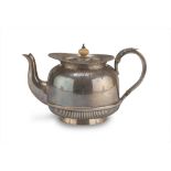 SILVER TEAPOT, PUNCH LONDON 1908 shoulder engraved with acanthus leaves, fluted basin and handle