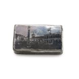 SNUFFBOX IN NIELLED SILVER NIELLATO, PUNCH SAINT PETERSBURG 1872 cover decorated with town view with
