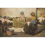 TEMISTOCLE LAMESI (Rome 1870 - 1951) The bath in the tub Oil on panel, cm. 20 x 29 Signed bottom