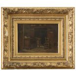 EUROPEAN PAINTER, 19TH CENTURY View of interior Oil on paper applied on panel, cm. 23 x 31 Traces of