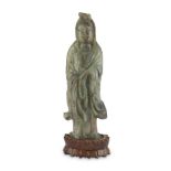 SCULPTURE IN HARD STONE, CHINA 20TH CENTURY of Guanyin in the classical iconographic representation.