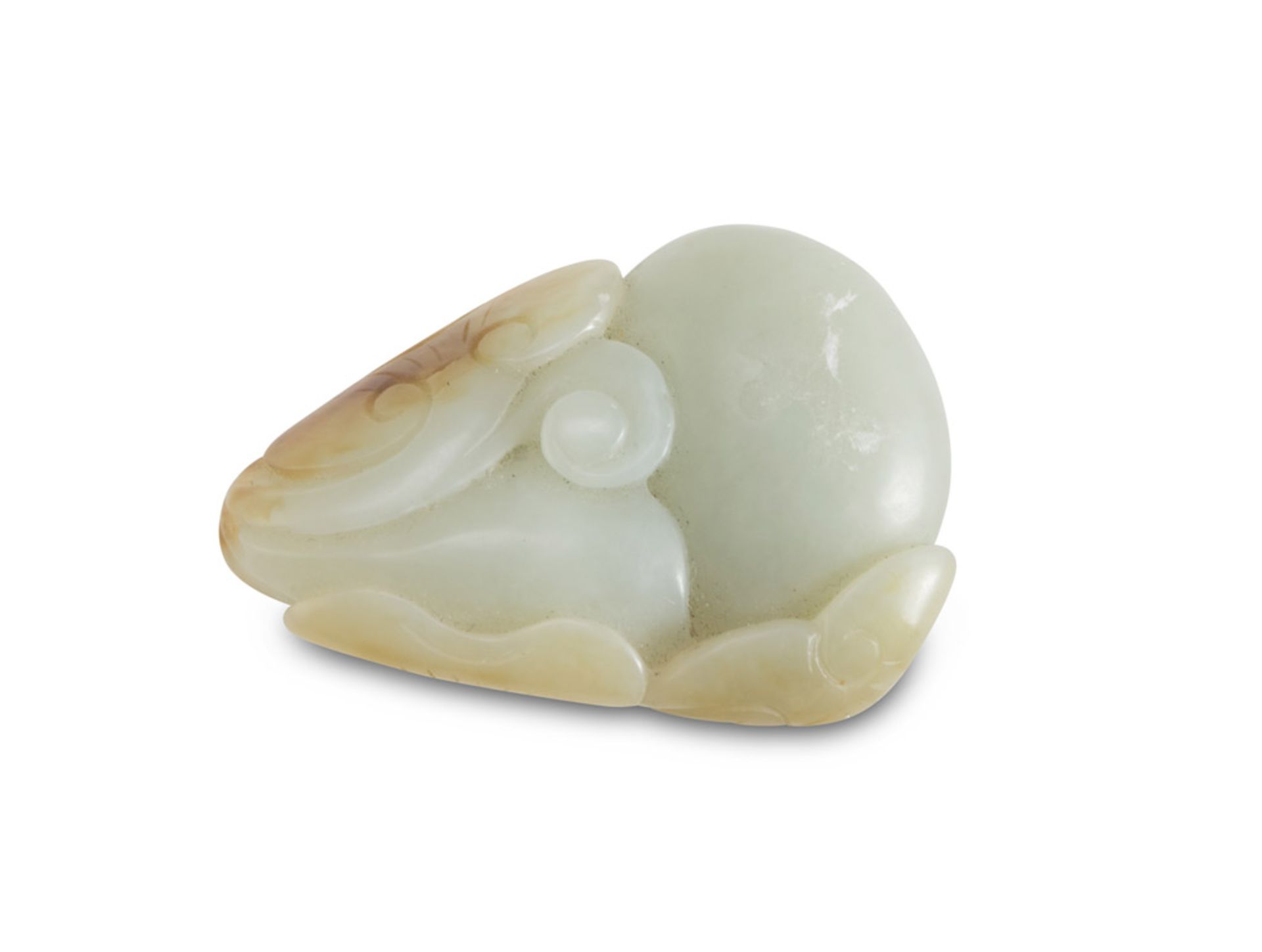 JADE PENDANT, CHINA LATE 19TH, EARLY 20TH CENTURY representing two pumpkins and lingzhi. Measures