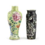TWO POLYCHROME ENAMELLED PORCELAIN VASES, CHINA 20TH CENTURY decorated with blooming plum tree,
