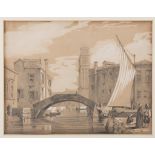 PAINTER EARLY 19TH CENTURY BRIDGE IN VENICE Pencil and white chalk on paper, cm. 21 x 28 Signed