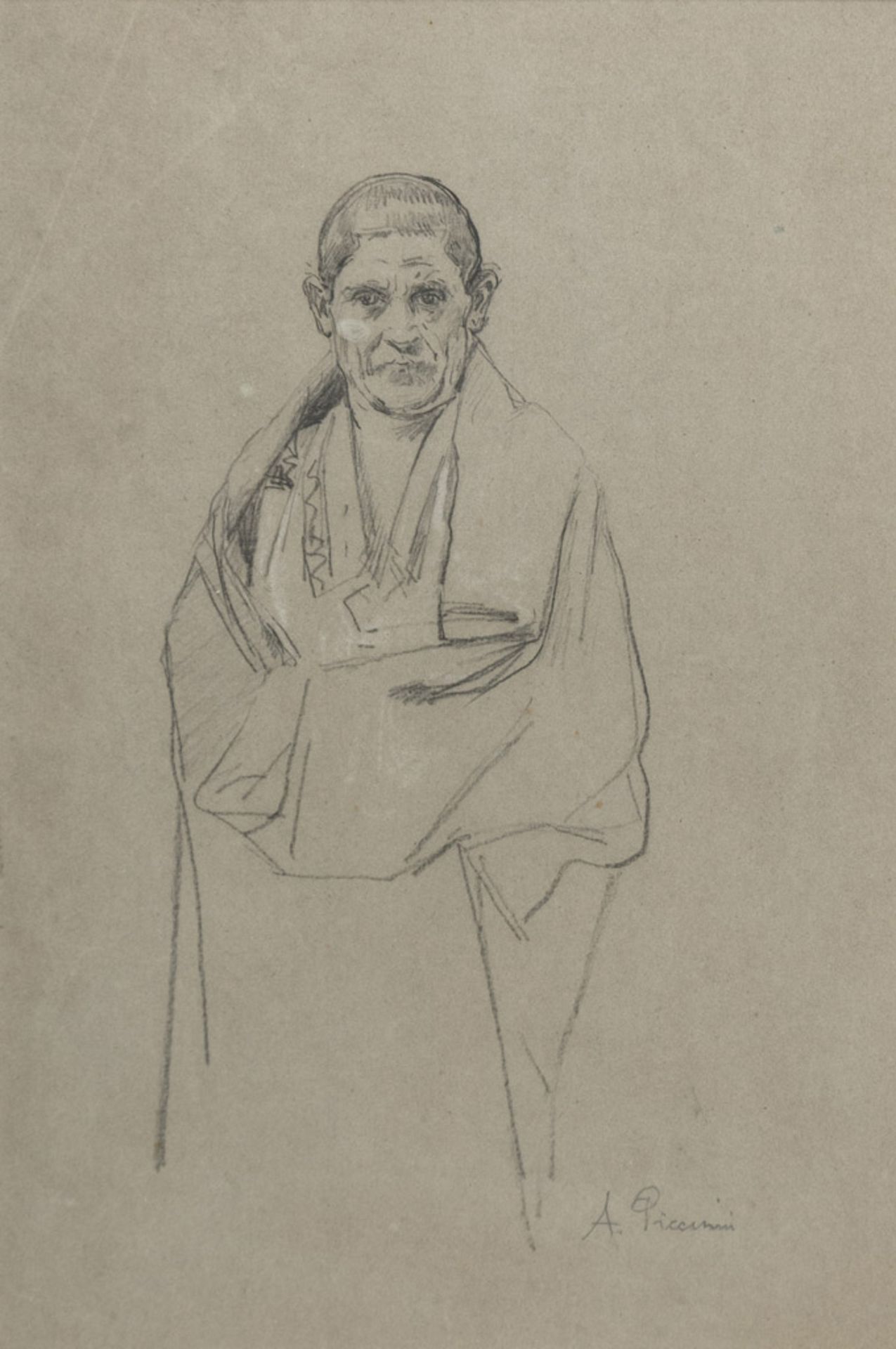 ANTONIO PICCINNI (Trani 1846 - Rome 1920) FIGURE WITH TOGA Pencil on paper, cm. 30 x 20 Signature