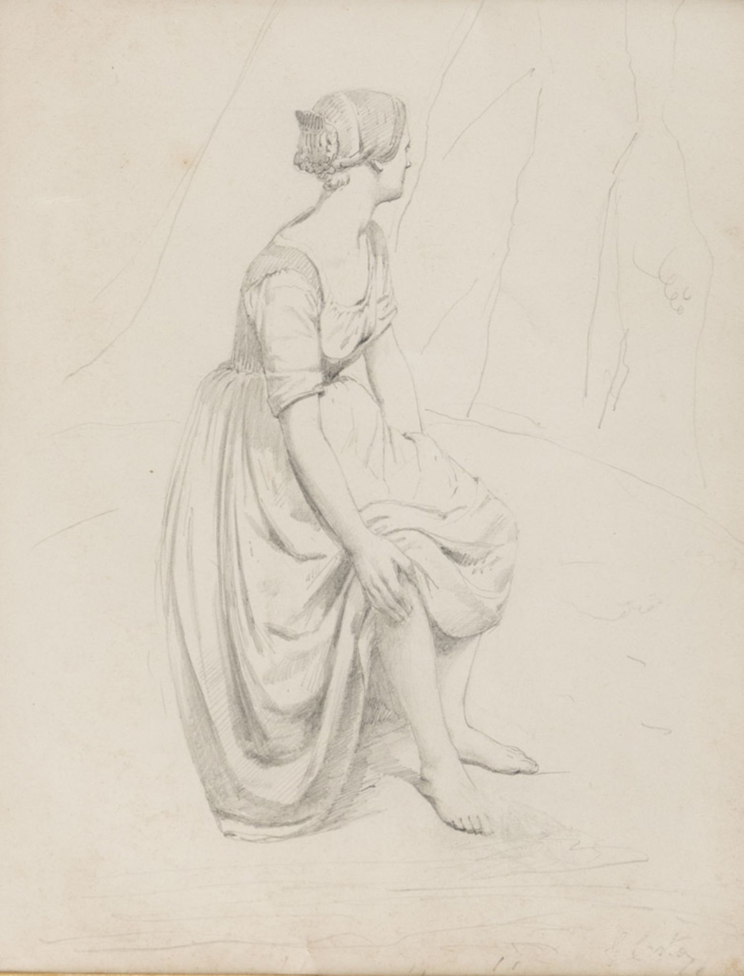 GIOVANNI COSTA (Rome 1826 - Marina of Pisa 1903) SEATED YOUNG WOMAN Pencil on paper, cm. 26 x 19