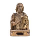 UMBRIAN SCULPTOR, 17TH CENTURY BUST OF SAINT MARTYR Wood sculpture gilded on red bole, cm. 56 x 35 x