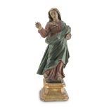 LACQUERED WOOD SCULPTURE THE VIRGIN, CENTRAL ITALY LATE 18TH CENTURY in full polychromy, with base