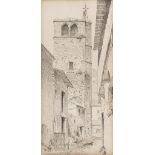 ITALIAN PAINTER, 19TH CENTURY VILLAGE VIEW WITH BELL TOWER Ink on paper cm. 30 x 15 Not signed