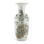 POLYCHROME ENAMELLED PORCELAIN VASE, CHINA 20TH CENTURY decorated with representation of literary