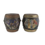 A PAIR OF PAINTED WOOD CASES, CHINA 20TH CENTURY bodies shaped to garden seat decorated with