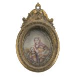 RELIC CASE IN ORMOLU, 18TH CENTURY oval shape, chiselledl to scrolls and leaves. Inside with